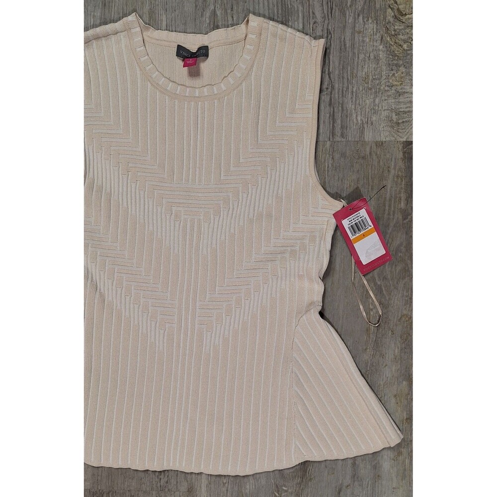 Vince Camuto Women's Small Beige Sleeveless Top Wide Ribbed, Summer Casual - Picture 3 of 10